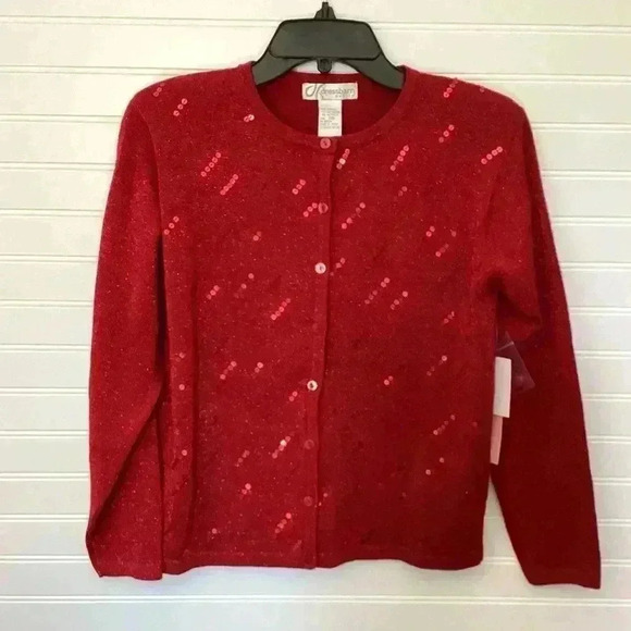 Dressbarn NWT Red Cardigan Woman's Size PM Red Sequins Metallic - Picture 3 of 12